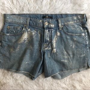 7 for all man kind light blue silver jean shorts